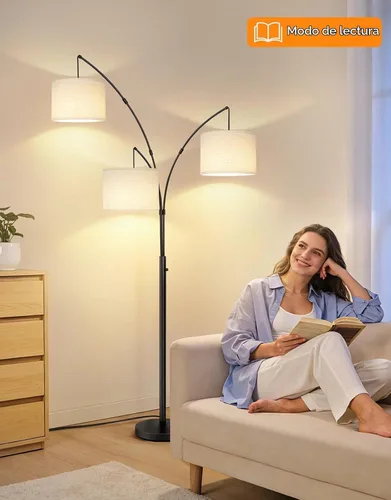 Vista 8 de OUTON Lámpara de pie LED de arco, lámpara de pie alta moderna negra de 3 luces para dormitorio, 2400lm lámparas de esquina de pie ajustables