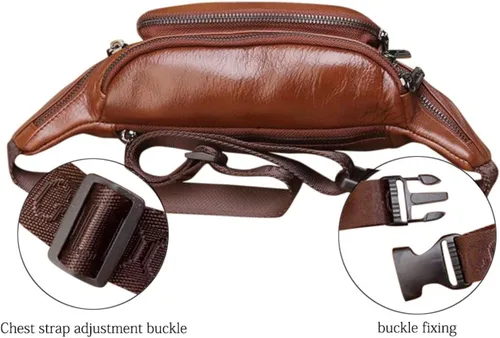 Vista 5 de Riñonera de cuero para hombre, bolsa de cintura grande para viajes, senderismo, ciclismo, motociclismo, pesca, correr, negro, marrón, café, Marrón