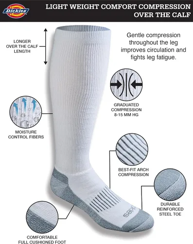 Vista 2 de Dickies Calcetines de compresión ligeros y cómodos para hombre sobre la pantorrilla