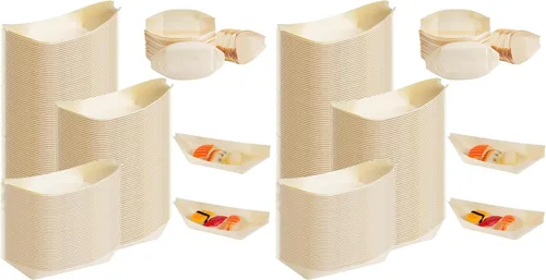 Vista 9 de Sliner 300 platos desechables de madera para barcos, platos de comida, barcos de madera, platos de sushi desechables a granel para catering y uso