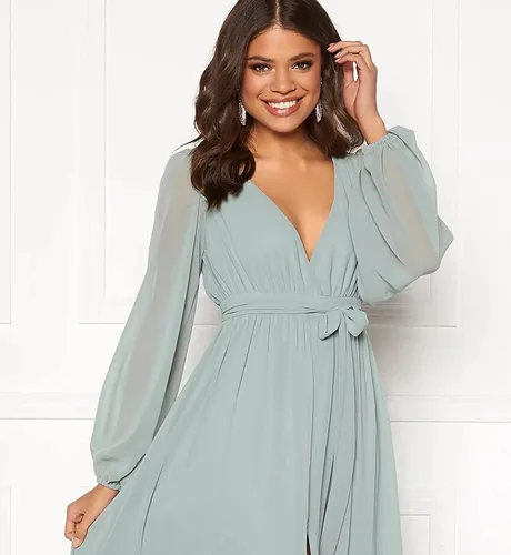 Vista 4 de SOLODISH Vestido de dama de honor de manga larga para mujer con abertura de gasa, vestido formal de noche