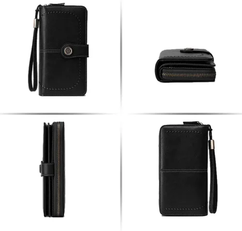 Vista 3 de JEVIYO Cartera para mujer con bloqueo RFID monederos pequeños para mujer a negro Casual
