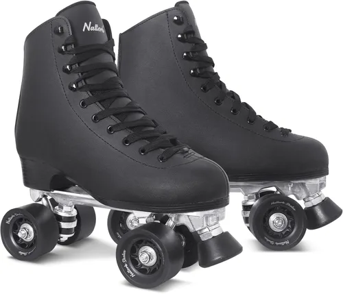 Vista 2 de Nattork - Patines de ruedas para mujer, de piel sintética de alta calidad, patines de cuatro ruedas, patines de doble fila para principiantes