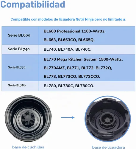 Vista 4 de Blender 6 aletas Extractor Blade 307KKU 322KKU770 Reemplazo para Ninja BL770 Mega Kitchen System 1500 vatios, compatible con Ninja BL660 1100w