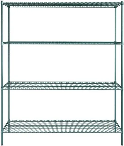 Vista 2 de Kit de 4 estantes de epoxi verde NSF de 21 x 72 pulgadas con postes de 86 pulgadas, estantería de almacenamiento resistente, kit de estantería