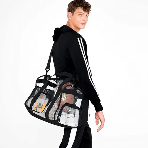 Vista 5 de TACVEL Mochila transparente resistente grande duradera Bolsa transparente (negro), Bolsa de gimnasio, color negro