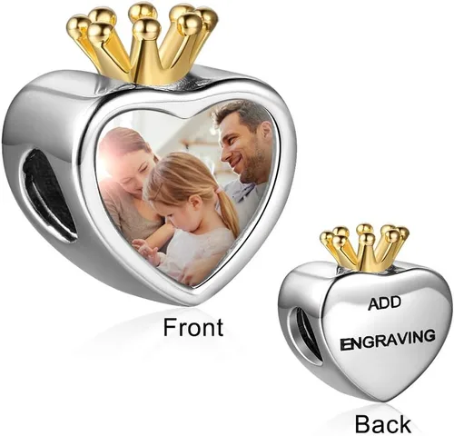 Vista 2 de Dije de foto personalizable, diseño de corazón con dije con tus seres queridos, para mujer, para regalo de madre e hija, para brazalete o collar