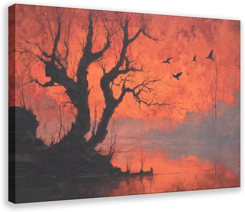 Vista 19 de JDBeehpy Spooky Halloween Cemetery Scene Wall Art Jack - O' - Lanterns Poster Mysterious Night Sky Frame Canvas Print PaintingCreepy Decor Mural
