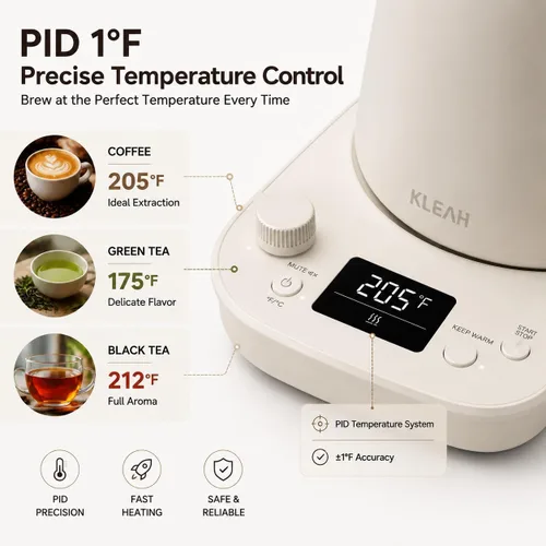 Vista 5 de KLEAH Hervidor eléctrico de cuello de cisne con control de temperatura – Hervidor de té y café de apagado automático de 0.8L, caldera de agua Blanco