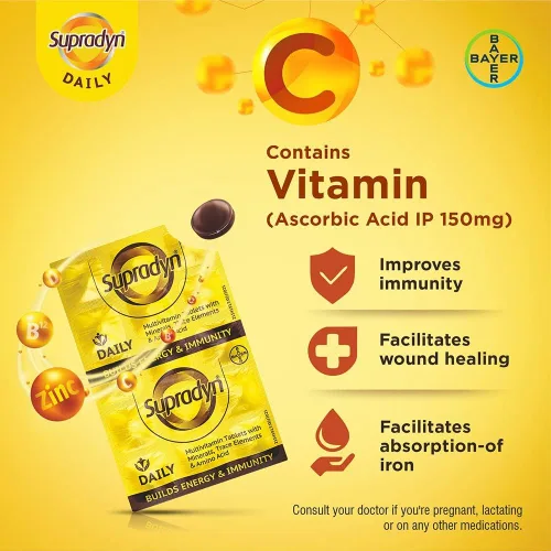 Vista 5 de SupradynS - Tabletas multivitamínicas diarias para hombres y mujeres con zinc esencial, 12 vitaminas, 5 oligoelementos para inmunidad diaria