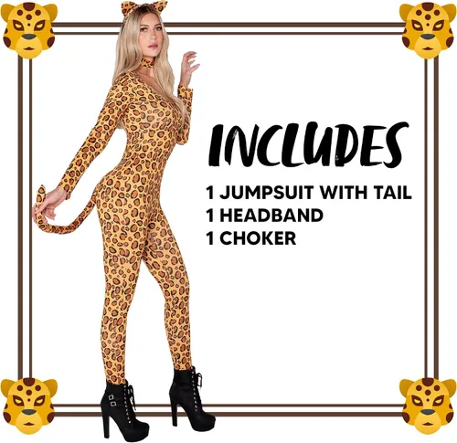 Vista 5 de Spooktacular Creations Disfraz de leopardo para mujer, disfraz de guepardo para mujer, Halloween