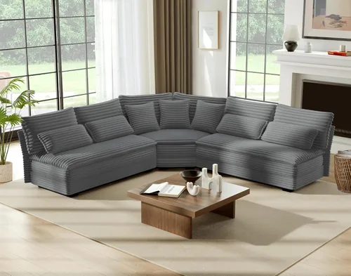 Vista 3 de Sofá modular de 5 plazas, sofá esquinero en forma de L de 102 pulgadas, sofá de pana de gran tamaño con cojines de 2 capas, sofá en forma de V