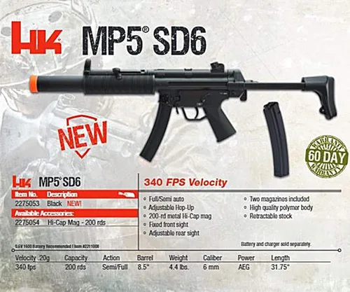 Vista 6 de HK Heckler & Koch MP5 SD6 AEG Rifle Airsoft Automático de 6 mm BB, color negro