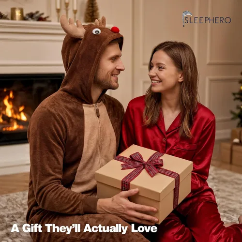Vista 2 de SLEEPHERO Mono de forro polar para hombre, traje de unión con cremallera completa y capucha, pijama suave de una pieza para adultos Reno divertido