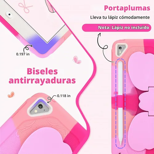 Vista 4 de VOFUOE Funda para iPad 6ª/5ª generación para niños para iPad 9.7 caso 2018 colorido rosado