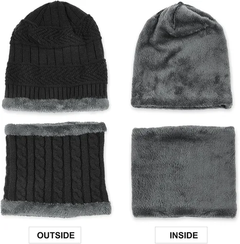 Vista 5 de MUCO Conjunto de gorros de invierno para hombre y mujer, gorro de punto cálido, forro polar grueso, calentador de cuello para hombres y mujeres, Muco