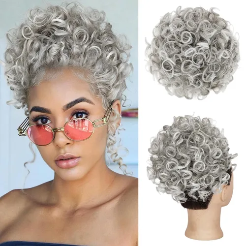 Vista 22 de Lommel Moño desordenado del pelo del pedazo natural suave rizado bollos Hairpieces (13W) Moño de pelo rizado suelto con cordón para mujer