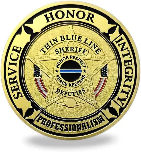 Vista 3 de Moneda de desafío de aplicación de la ley de Estados Unidos delgada línea azul policial oración militar