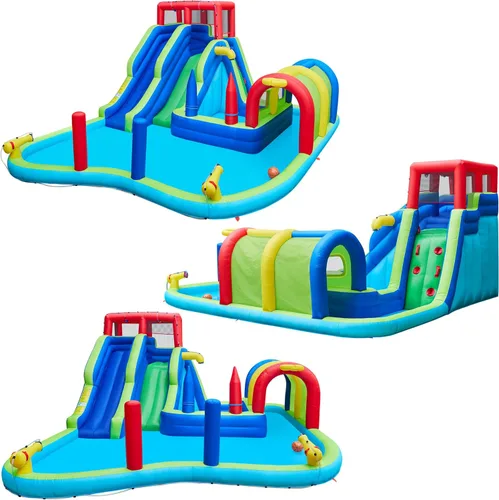 Vista 9 de Tobogán acuático inflable de Yaheetech, ventilador combinado 650W del tobogán acuático del carril doble w/Long Tunnel & Climbing Wall & Punching