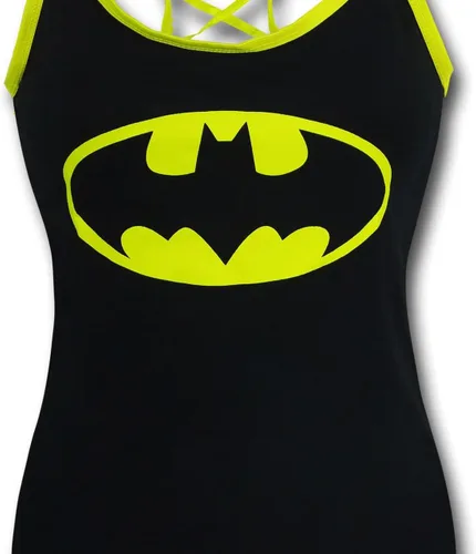 Vista 4 de DC Comics Conjunto de camiseta sin mangas y bragas con logotipo de Batman que brilla en la oscuridad (Juniors S), Negro