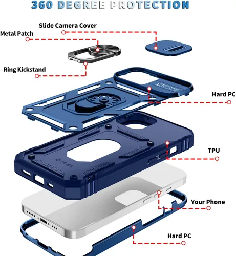Vista 5 de Funda para iPhone 14, a prueba de golpes, resistente a los impactos, con lente deslizante protectora para iPhone 14 (6.1 pulgadas) (azul)