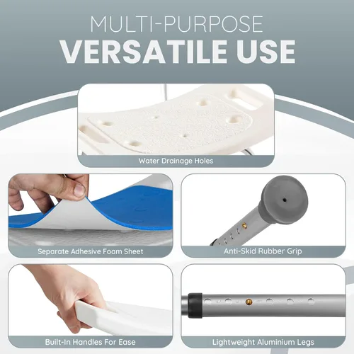 Vista 6 de Dr. Kay's Silla de ducha de altura ajustable para ducha interior, taburete de baño resistente de 350 libras para bañera, banco de baño de seguridad