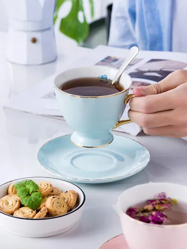 Vista 4 de Jusalpha juego de tazas y platillos de café expreso de porcelana, 2 onzas FD-TCS02-4COLOR 7 onzas, tamaño regular de taza de té, juego de taza