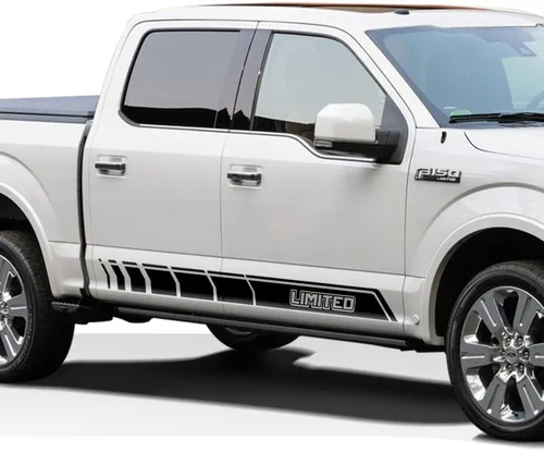 Vista 3 de Adhesivos Offroad Stripe Kit Limited Graphics Rocker Panel Calcomanías compatibles con Ford F150 2015-Presente (negro brillante)