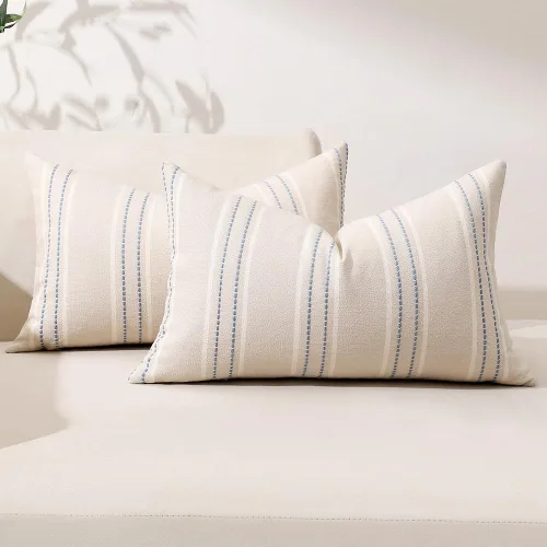 Vista 16 de Hckot Fundas de Almohadas Decorativas 16x16 Juego de 2 Fundas de Almohadas a Rayas de Lino Texturizado Almohadas Decorativas Fundas de Cojines