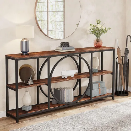Vista 8 de Tribesigns Mesa consola extralarga, mesa de sofá de 70.9 pulgadas con Negro marrón