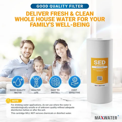 Vista 6 de Max Water Cartucho de filtro de agua de repuesto para toda la casa de 1 micrón, 10 x 4.5 pulgadas, compatible con DGD-5005, AP810, WFHD13001B
