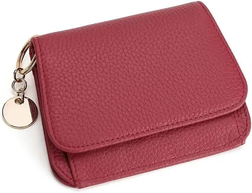 Vista 9 de Mudono - Billetera pequeña para mujer con bloqueo RFID, de cuero genuino, tarjetero, billetera delgada de tres pliegues con bolsillo con cremallera