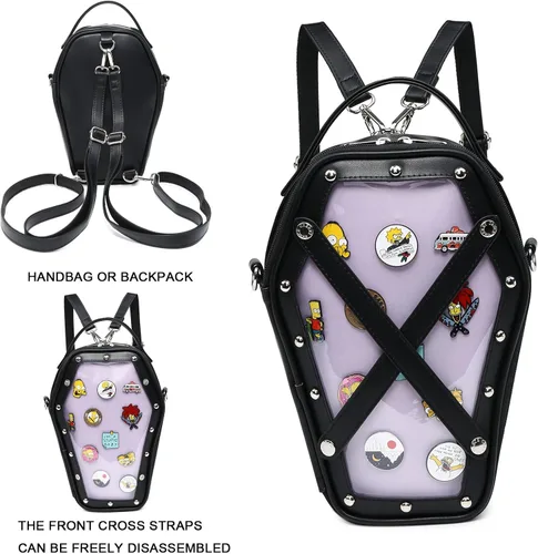 Vista 6 de Ita Bag Mochila gótica forma ataúd monederos y bolsos de moda Halloween JK bolsas correas cruzadas desmontables, B-negro Púrpura, Classic