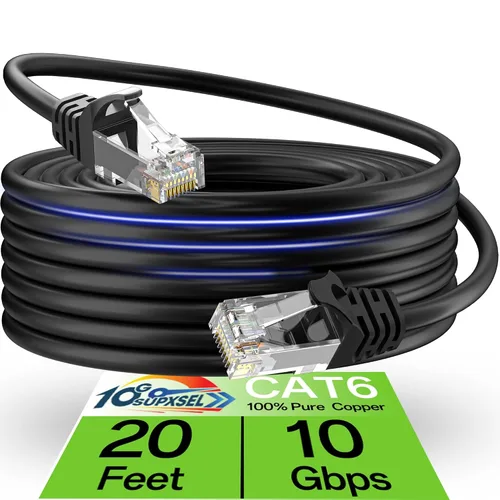 Vista 22 de Cable Ethernet Cat 6 de 50 pies para exteriores e interiores, cable de conexión Ethernet Cat6 de 10 Gbps, cable de red UTP Cat6 de alta velocidad