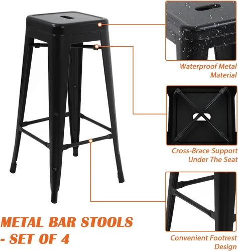 Vista 4 de Taburetes de bar de metal para isla de cocina, taburete de bar de 30 pulgadas de 4, taburetes de bar apilables para interiores y exteriores, silla