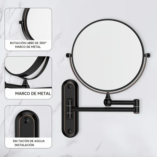 Vista 5 de GURUN Espejo de maquillaje con aumento de 8 pulgadas montado en la pared para baño bronce 20x