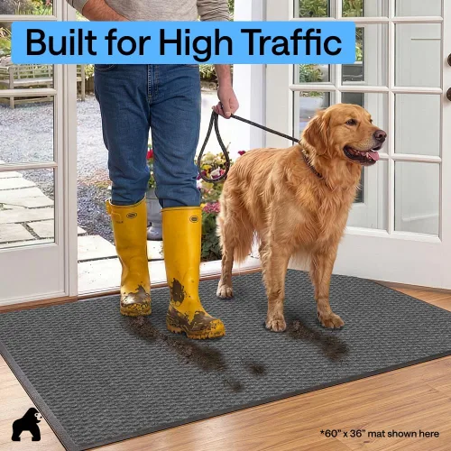 Vista 64 de Gorilla Grip - Tapete afelpado original de goma con perfil bajo, resistente, duradero, impermeable y fácil de limpiar para interior y exterior Marrón
