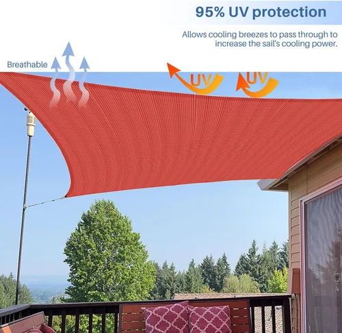 Vista 5 de E&K Sunrise - Toldo para exteriores, tipo vela, sombra, protección para rayos UV, Rojo