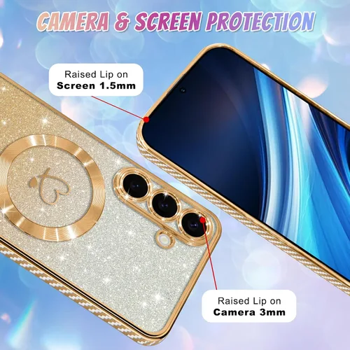 Vista 631 de Bonoma - Funda compatible con Samsung Galaxy S21 Plus, diseño de corazón con purpurina, color rosa Support for MagSafe, Plating Magnetic Case TPU