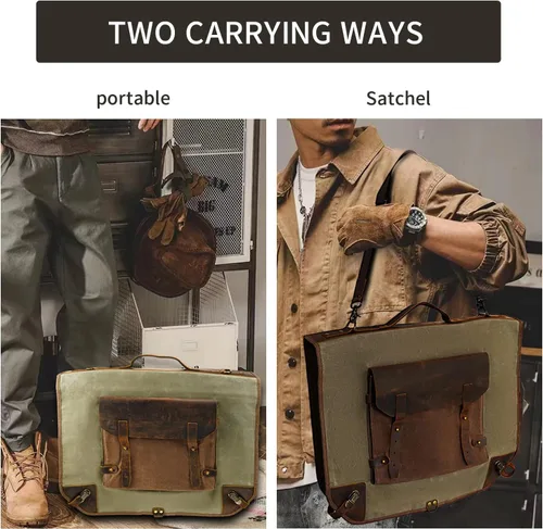 Vista 7 de Bolsa de equipaje de lona encerada con correa para el hombro para el trabajo y los negocios, Verde ejército