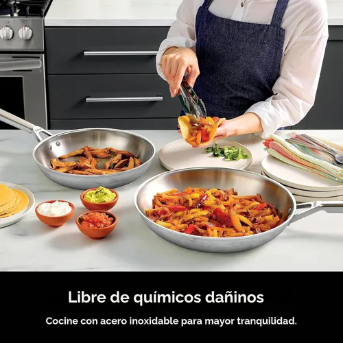 Vista 4 de Ninja EverClad - Sartén de acero inoxidable de grado comercial de 26 cm, sartén tricapa, apta para horno hasta 600°F, compatible con todas