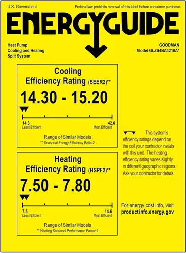 Vista 3 de Goodman Sistema de bomba de calor SEER2 de 3,5 toneladas 15,2 con manipulador de aire multiposicional R32 GLZS4BA4210 AMST42CU1300. Termostato