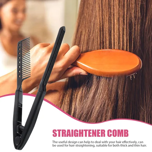 Vista 3 de FOMIYES Peine alisador de peluquería plegable, peine alisador de cabello en forma de V, plancha plana multifuncional para uso en salón y hogar, 9.05