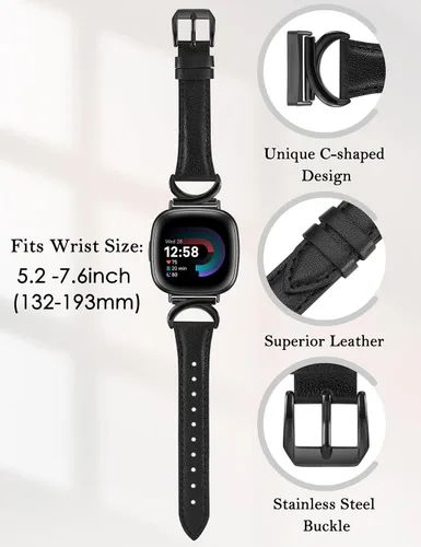 Vista 3 de Correas de cuero compatibles con Fitbit Versa 4/Versa 3/Fitbit Sense 2/Sense Band para mujer, correa de cuero delgada y elegante de diseño de alta