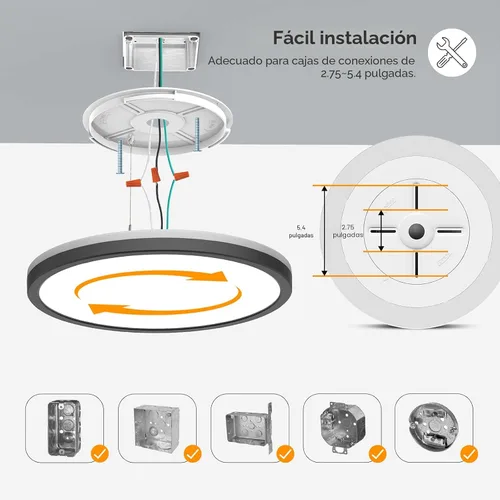 Vista 7 de Matane Lámpara de Techo LED Empotrada de 12 Pulgadas con Luz Nocturna, 24W 2400LM 3000K/4000K/5000K Seleccionable, Luces de Techo Regulables