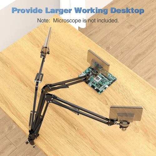 Vista 2 de Hayve Soporte de brazo para microscopio, soporte de metal ajustable con abrazadera y base de ojales, soporte de microscopio de moneda, compatible