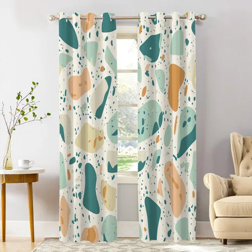 Vista 49 de Shrahala Abstract Colorful Blackout Curtain Tiers, Modern Ative Kitchen Valance Light Blocking Tier Drapes with Rod Pocket, 2 Pack 26 X 24 in