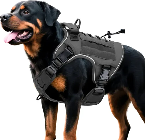 Vista 66 de Arnés táctico para perros grandes, chaleco reflectante ajustable sin tirones con sistema Molle, control de grado militar K9 para entrenamiento