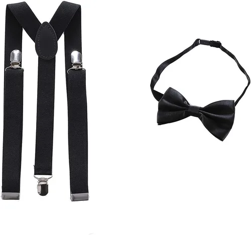 Vista 3 de Accesorios de los años 20 para hombre, disfraz de gángster de Gatsby de los años 20, juego de accesorios de disfraz de Fedora con tirantes y sombrero
