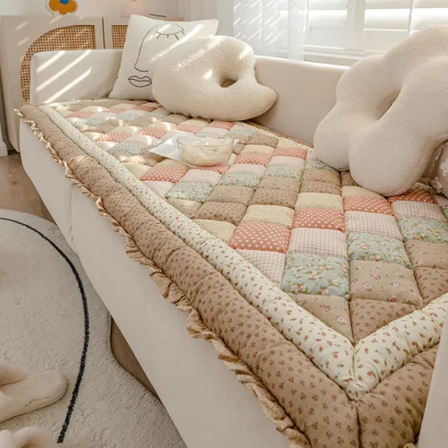Vista 7 de vctops Funda Acolchada de Algodón Gruesa para Sofá para Perro Funda de Sofá Bohemia Hecha a Mano con Patchwork Funda de Sofá con Estampado Floral